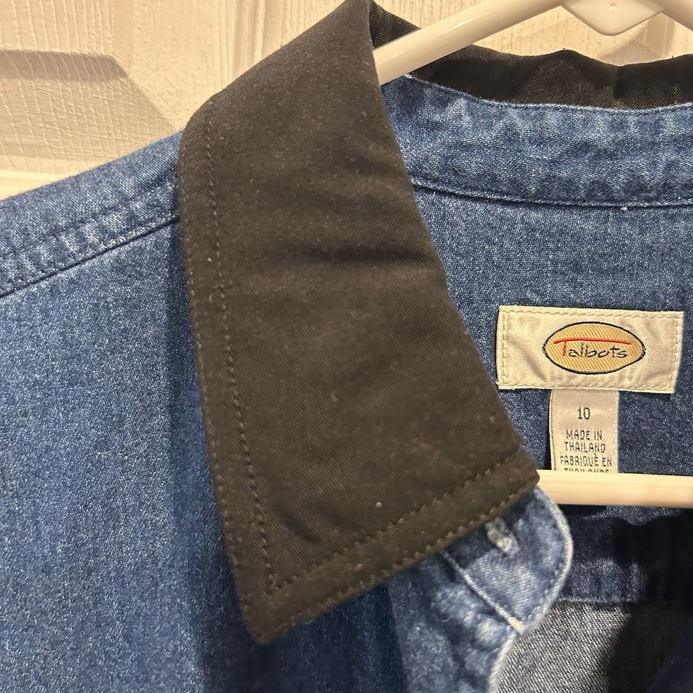 VTG Talbots Womens Denim Jean Maxi Shirt Dress Button Front Black Collar Size 10 - Picture 5 of 8